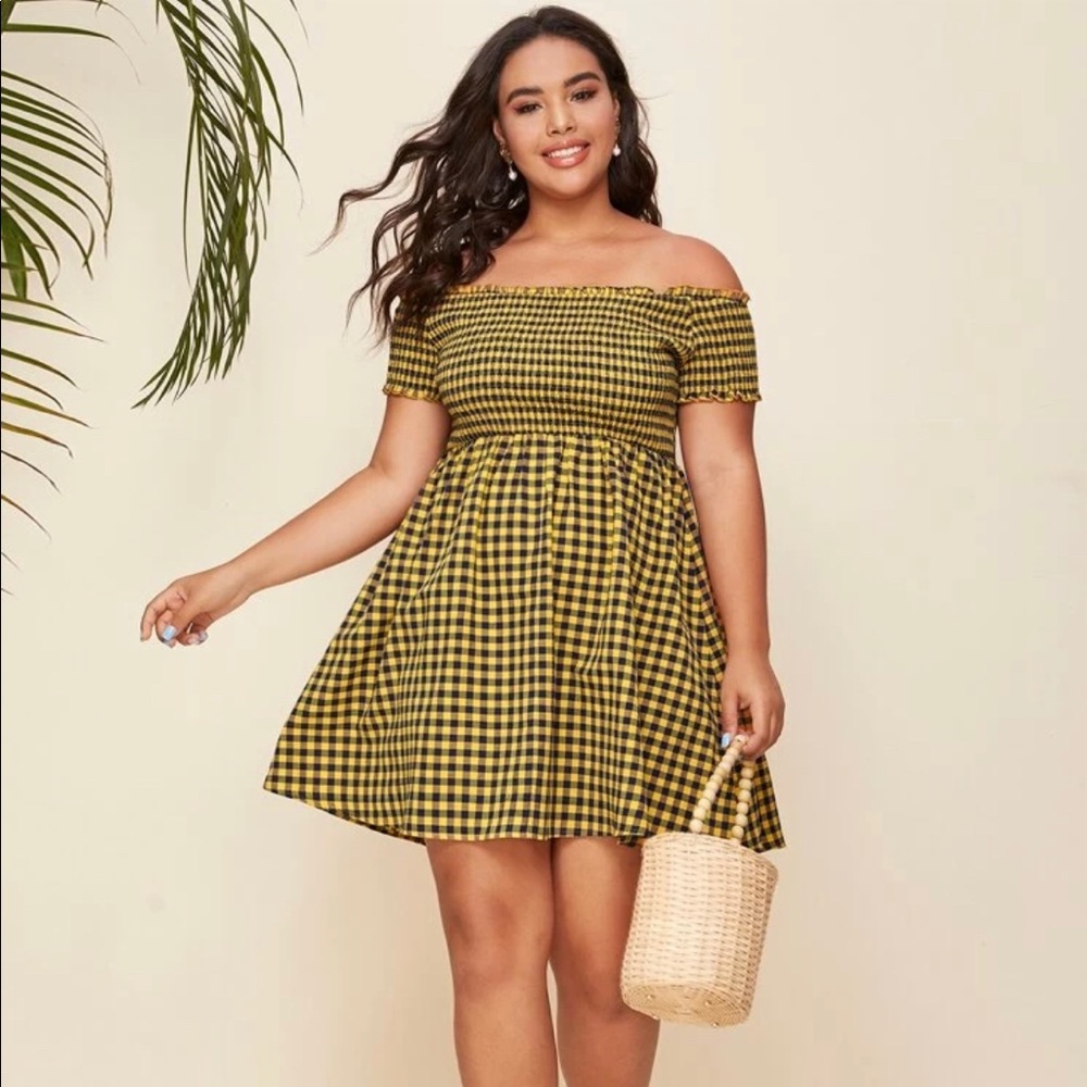 Shein Gingham Off The Shoulder Dress 2XL